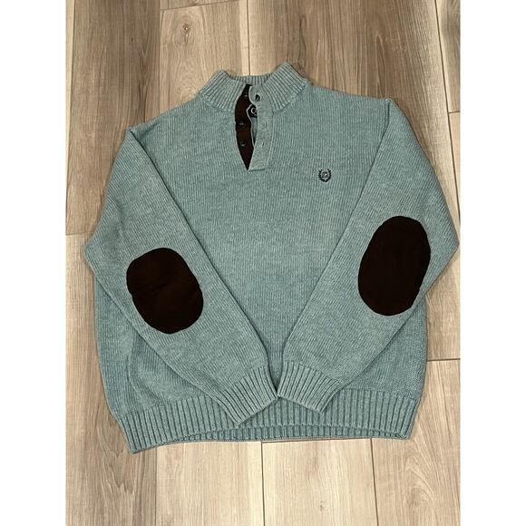 Mens CHAPS Pullover 3-Button Sweater,Patch Elbows, Aqua , XL #300-E - Picture 1 of 4